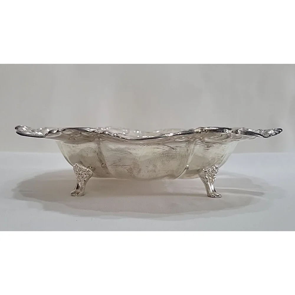 Vintage Silverplate Footed Serving Bowl Scroll Rim Candy Dish Rococo Style 11